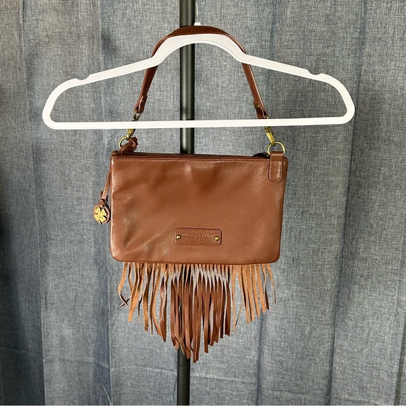 Lucky Brand Handbags - LUCKY BRAND BAILEY Western Boho Chic Brown Leather Fringe Purse Bag Clutch